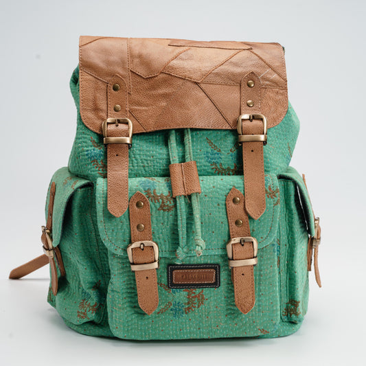Mint Kantha Throw Backpack