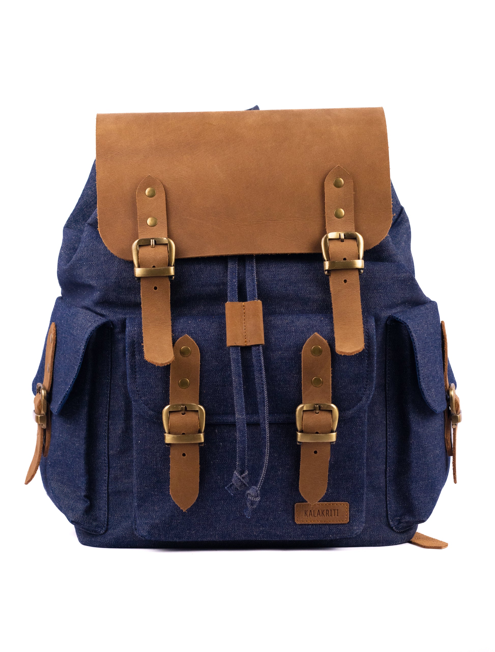denim backpack with leather The Denim Backpack – kalakriti